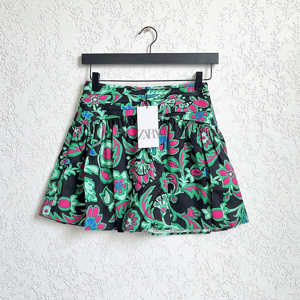 Zara Floral Print Linen Blend Mini Skirt